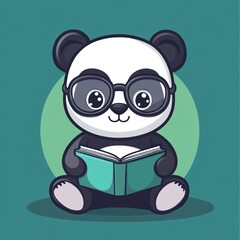 Poster - A cute panda wearing glasses, happily reading a book.
