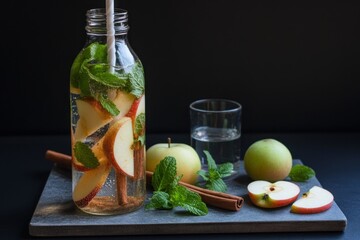 Poster - Refreshing infused water with apple, mint, and cinnamon for a healthy drink.