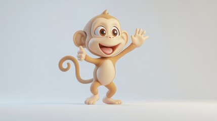 Poster - A cheerful cartoon monkey character waving enthusiastically.