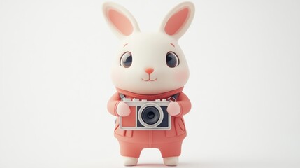 Fototapete - A cute cartoon rabbit holding a camera, ready to capture moments.