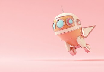 Aufkleber - A cute, retro-style robot with wings is playfully flying against a pink background.