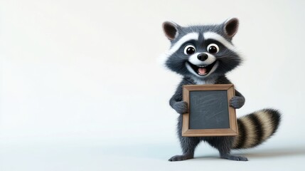 Poster - A cheerful raccoon holding a small chalkboard, ready to share a message or lesson.