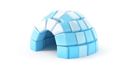 Poster - A stylized igloo made of blue and white blocks, depicting a traditional Arctic shelter.