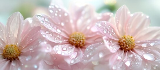 Poster - Delicate pink flowers adorned with water droplets, capturing nature's beauty.