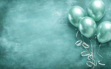 Poster - A cluster of mint green balloons against a textured teal background, ideal for celebrations.