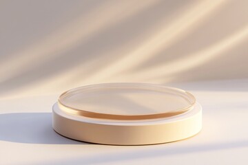 Aufkleber - A minimalist display stand with a transparent circular top, ideal for showcasing products.