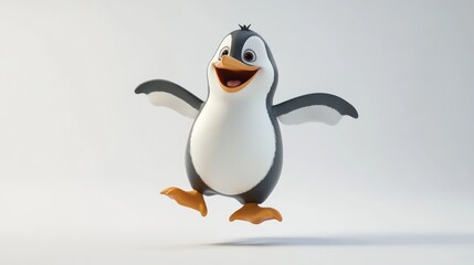 Fototapete - A cheerful cartoon penguin with outstretched wings, embodying joy and playfulness.
