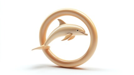Poster - A stylized dolphin leaping through a circular ring, symbolizing playfulness and freedom.