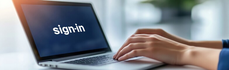 Poster - A person typing on a laptop displaying a 