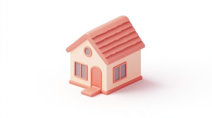 Aufkleber - A 3D illustration of a cute, stylized house with a sloped roof and windows.