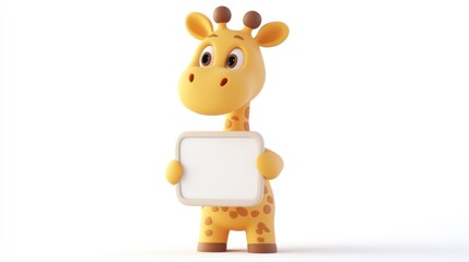 Poster - A cute cartoon giraffe holding a blank sign, ready for messages or announcements.