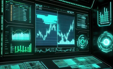Poster - Visualization of financial data with graphs and analytics on a digital interface.