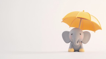 Poster - A cute elephant with a yellow umbrella, symbolizing playfulness and protection.