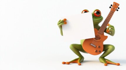 Aufkleber - A cartoon frog holding a blank sign while playing a guitar.