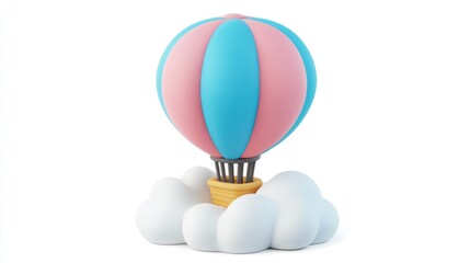Poster - A whimsical hot air balloon in pastel colors resting on fluffy clouds.