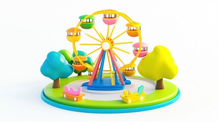 Aufkleber - A colorful Ferris wheel surrounded by trees and benches in a playful park setting.