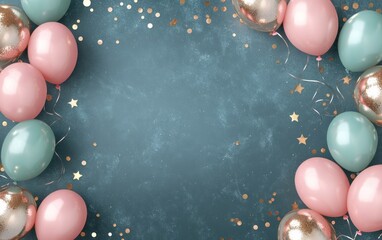Poster - A festive arrangement of balloons and confetti on a textured background, ideal for celebrations.