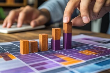Poster - A person arranging wooden blocks representing data on a chart.