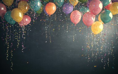 Poster - Colorful balloons and confetti create a festive atmosphere for celebrations.