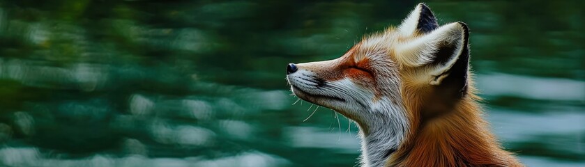 Aufkleber - A serene close-up of a fox against a blurred natural background.