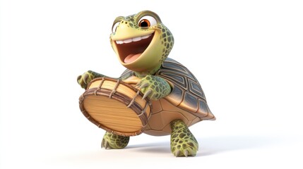 Poster - A cheerful animated turtle playing a drum, showcasing joy and creativity.