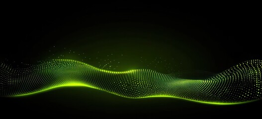 Poster - Abstract green wave pattern with dots on a dark background, suggesting movement and energy.