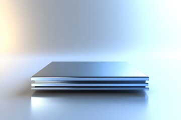 Aufkleber - A sleek, modern stack of metallic plates or panels on a smooth surface.