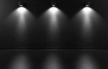Poster - A minimalist black room with three spotlight fixtures illuminating the walls.
