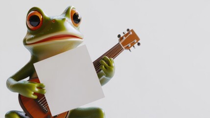 Poster - A cartoon frog playing a guitar and holding a blank sign.