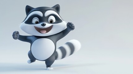 Poster - A cheerful cartoon raccoon character with a big smile, showcasing a playful and lively pose.