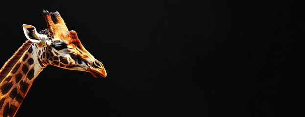 Aufkleber - A close-up profile of a giraffe against a dark background.