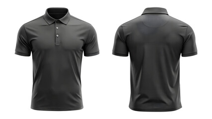 black blank polo t shirt template from two sides isolated on transparent white background, clipping path