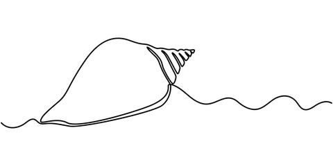 Poster - snail conch continuous line vector illustration, Continuous one line drawing of conch snail shell. Seashell symbol and banner of beauty spa and wellness salon in simple linear style. Editable stroke. 