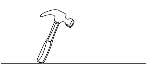Aufkleber - Hammer outline modern illustration. Editable strokes. Continuous one line drawing of hammer, carpenter tool, one line drawing of isolated vector object hammer Hammer construction Continuous single one