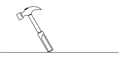 Aufkleber - Hammer outline modern illustration. Editable strokes. Continuous one line drawing of hammer, carpenter tool, one line drawing of isolated vector object hammer Hammer construction Continuous single one