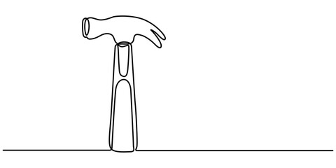 Aufkleber - Hammer outline modern illustration. Editable strokes. Continuous one line drawing of hammer, carpenter tool, one line drawing of isolated vector object hammer Hammer construction Continuous single one