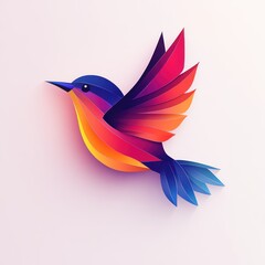 Poster - Colorful hummingbird illustration, paper art style.