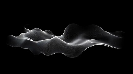 Poster - Abstract grayscale wave particles on black background.