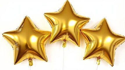 Poster - Golden star-shaped balloons on white background.