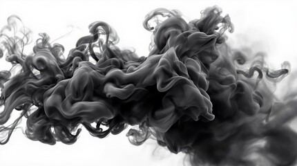 Poster - Abstract black smoke swirling on a white background.