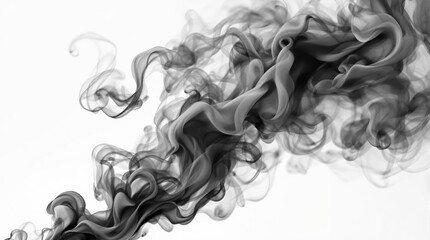 Poster - Abstract black smoke swirling in motion against a white background.