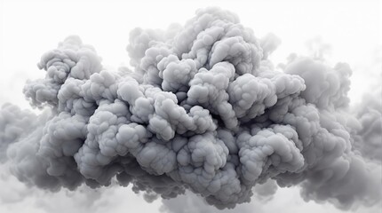Poster - Dense gray smoke cloud with intricate textures on a white background.
