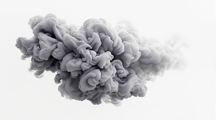 Poster - Abstract gray smoke-like cloud formation with intricate swirling patterns on a clean white background.