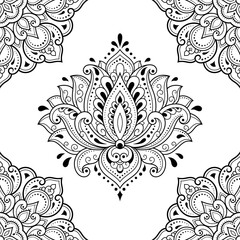 Wall Mural - seamless decorative ornament in ethnic oriental style. lotus flower and mandala for henna, mehndi, t