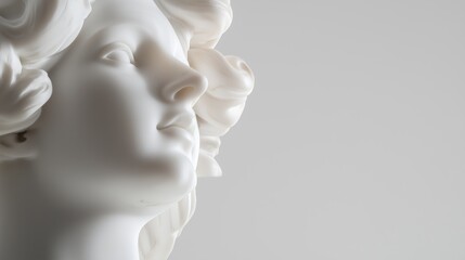 Poster - elegant white sculpture depicting serene woman with floral hairstyle against plain background