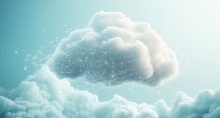 Aufkleber - Abstract depiction of a cloud with a network of interconnected lines and points, representing data, technology, and the digital transformation of weather phenomena in a modern atmosphere.
