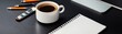 © Passakorn - Team Collaboration for Effective Planning and Optimization ,Coffee cup with blank notepad and pens on a desk, creating a workspace atmosphere.