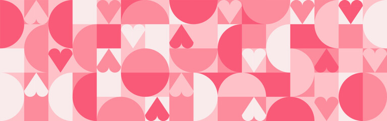 Wall Mural - seamless trendy pink background with hearts and circles for mother's day card template. trendy geome