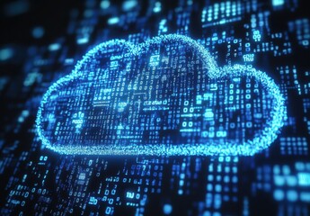 Aufkleber - Digital Cloud Data Representation with Futuristic Binary Code Visualization in Blue Light for Technology and Networking Concepts