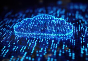 Aufkleber - Digital Cloud Symbol with Binary Code Representing Data Transfer and Storage in a Futuristic Technology Background, Ideal for Cloud Computing Concepts and Data Security Themes